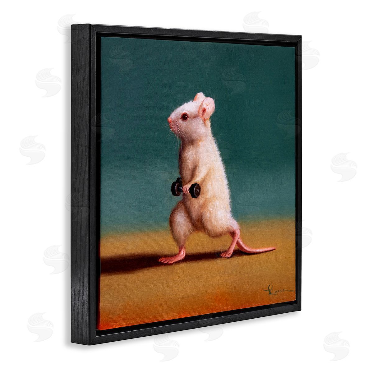 Lucia Heffernan Weight Exercising Mouse Black Floating Frame Canvas Wall Art Print