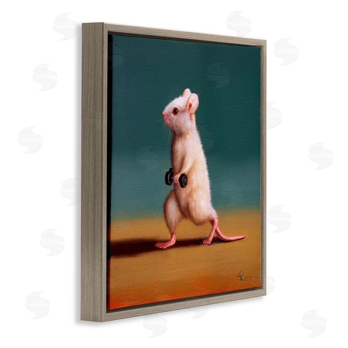 Lucia Heffernan Weight Exercising Mouse Brown Floating Frame Canvas Wall Art Print