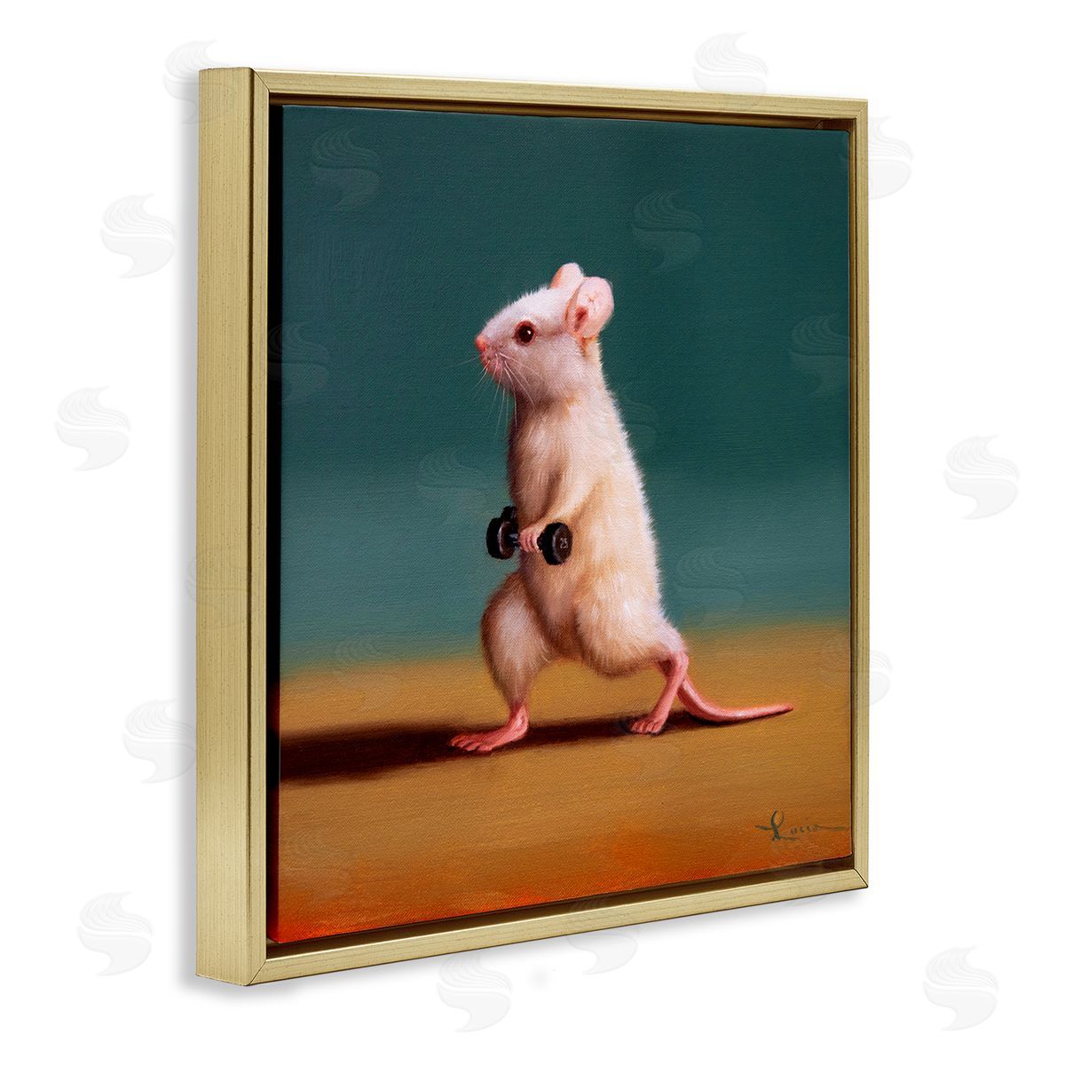 Lucia Heffernan Weight Exercising Mouse Gold Floating Frame Canvas Wall Art Print