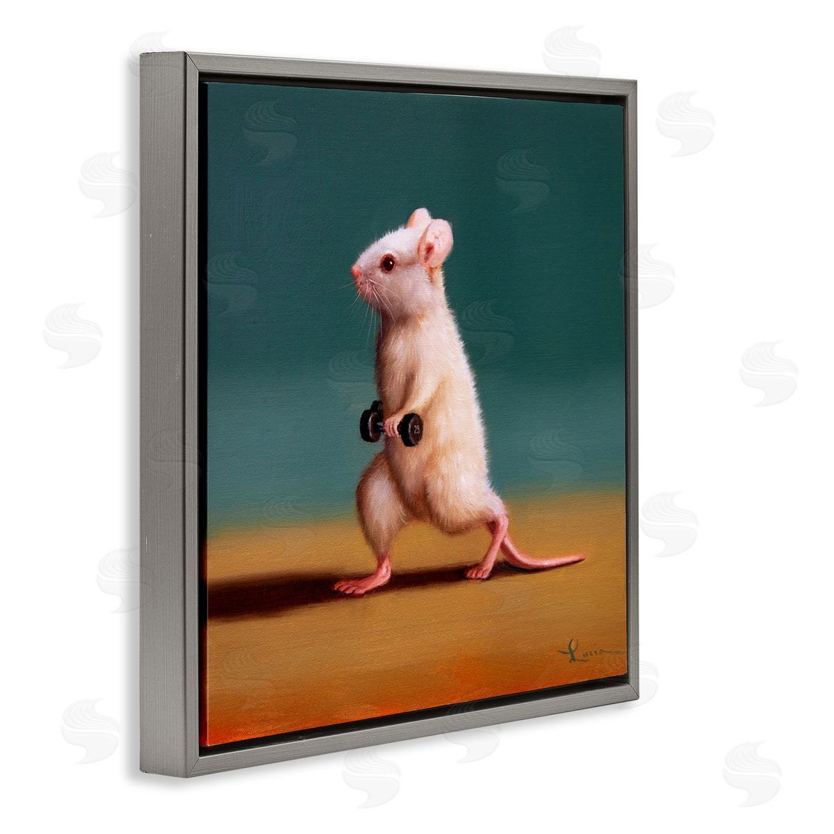 Lucia Heffernan Weight Exercising Mouse Gray Floating Frame Canvas Wall Art Print