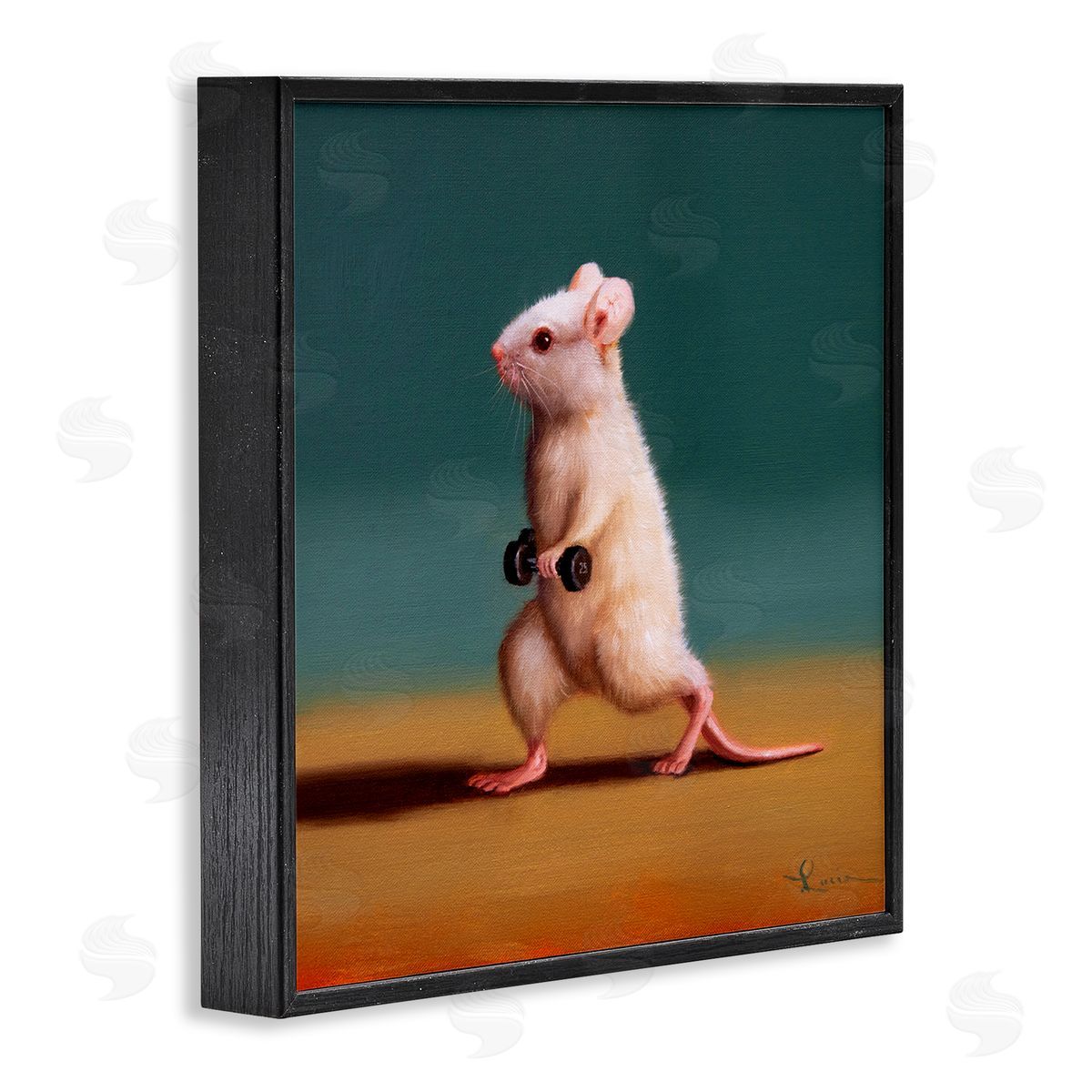 Lucia Heffernan Weight Exercising Mouse Black Framed Giclee Wall Art Print