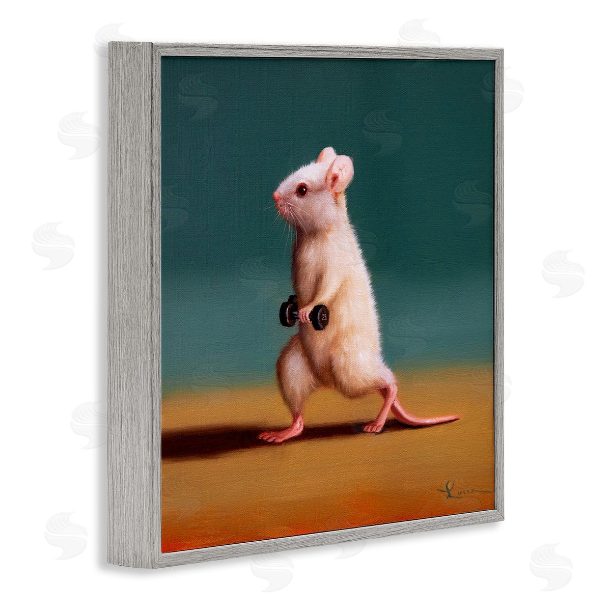 Lucia Heffernan Weight Exercising Mouse Gray Framed Giclee Wall Art Print