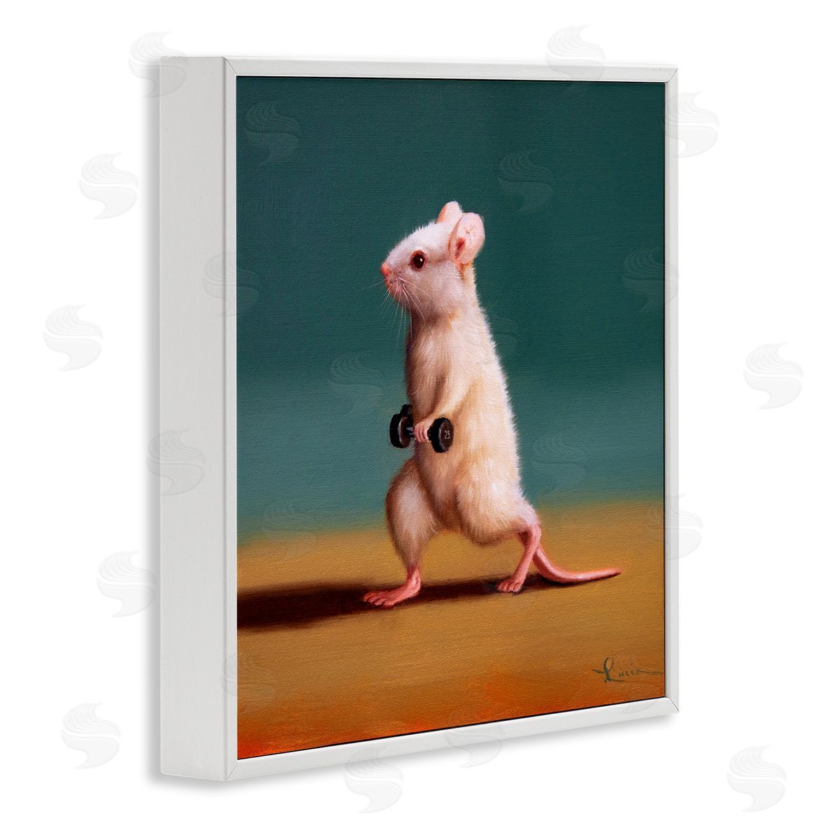 Lucia Heffernan Weight Exercising Mouse White Framed Giclee Wall Art Print