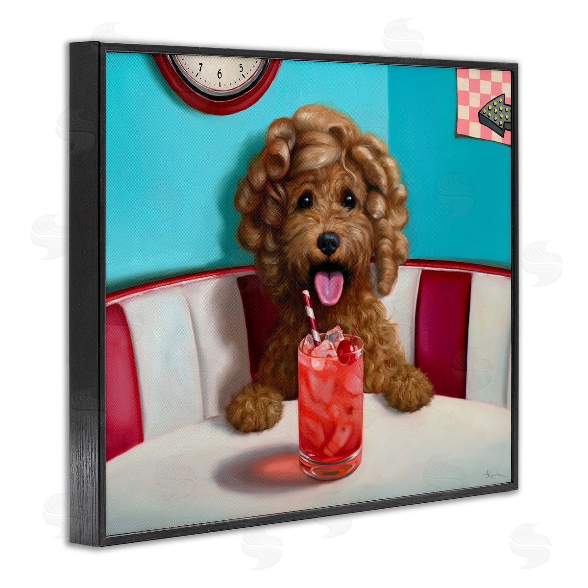 Lucia Heffernan Dog at Diner with Drink Black Framed Giclee Wall Art Print