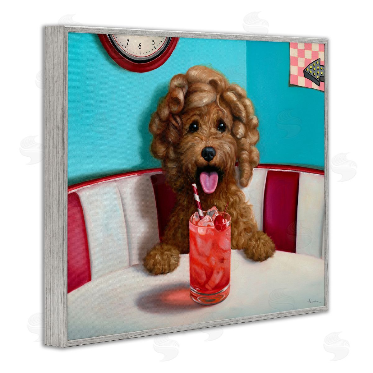 Lucia Heffernan Dog at Diner with Drink Gray Framed Giclee Wall Art Print