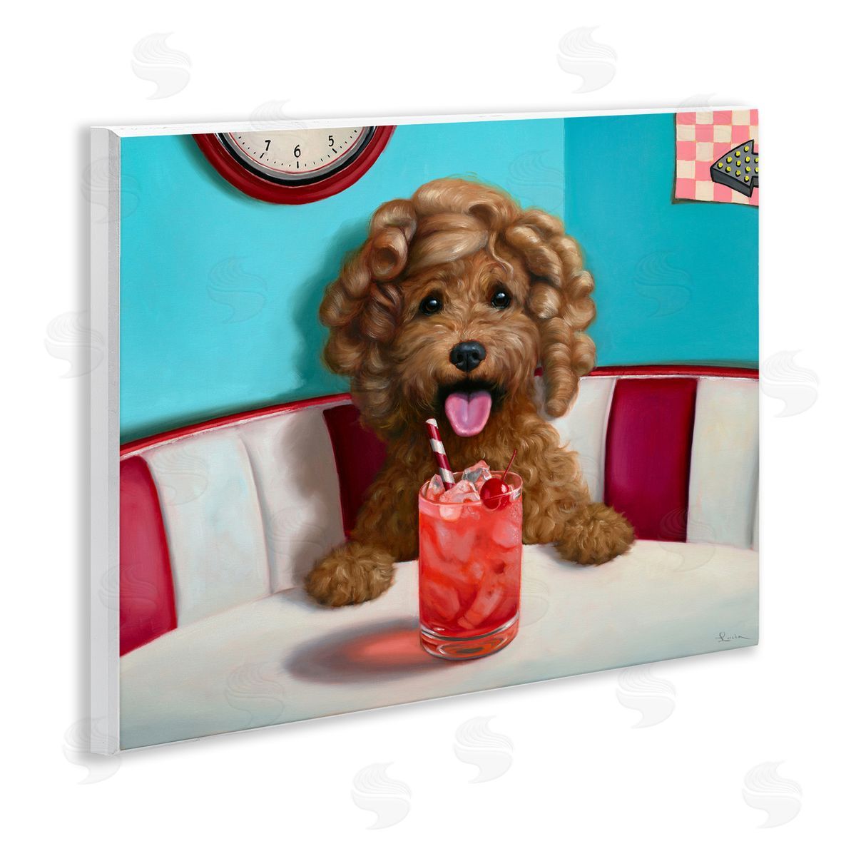 Lucia Heffernan Dog at Diner with Drink Wooden Wall Plaque Art Print