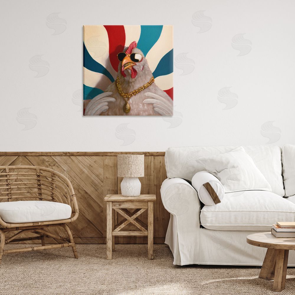 Lucia Heffernan Chicken with Urban Chains Canvas Wall Art Print in Room