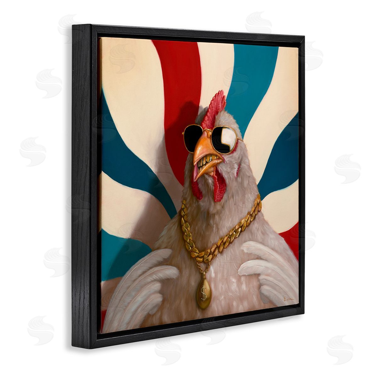 Lucia Heffernan Chicken with Urban Chains Black Floating Frame Canvas Wall Art Print
