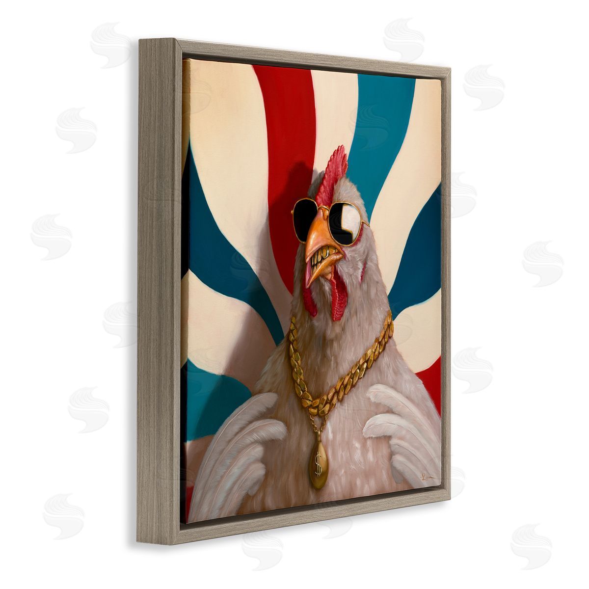 Lucia Heffernan Chicken with Urban Chains Brown Floating Frame Canvas Wall Art Print