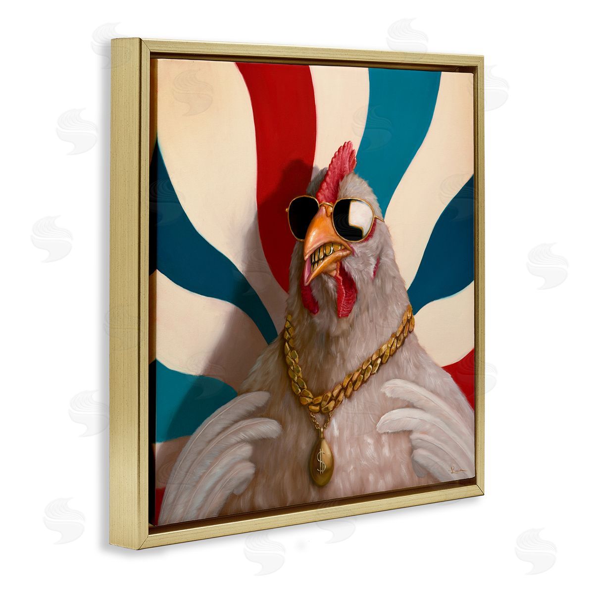 Lucia Heffernan Chicken with Urban Chains Gold Floating Frame Canvas Wall Art Print