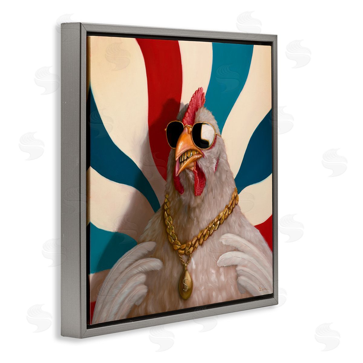 Lucia Heffernan Chicken with Urban Chains Gray Floating Frame Canvas Wall Art Print