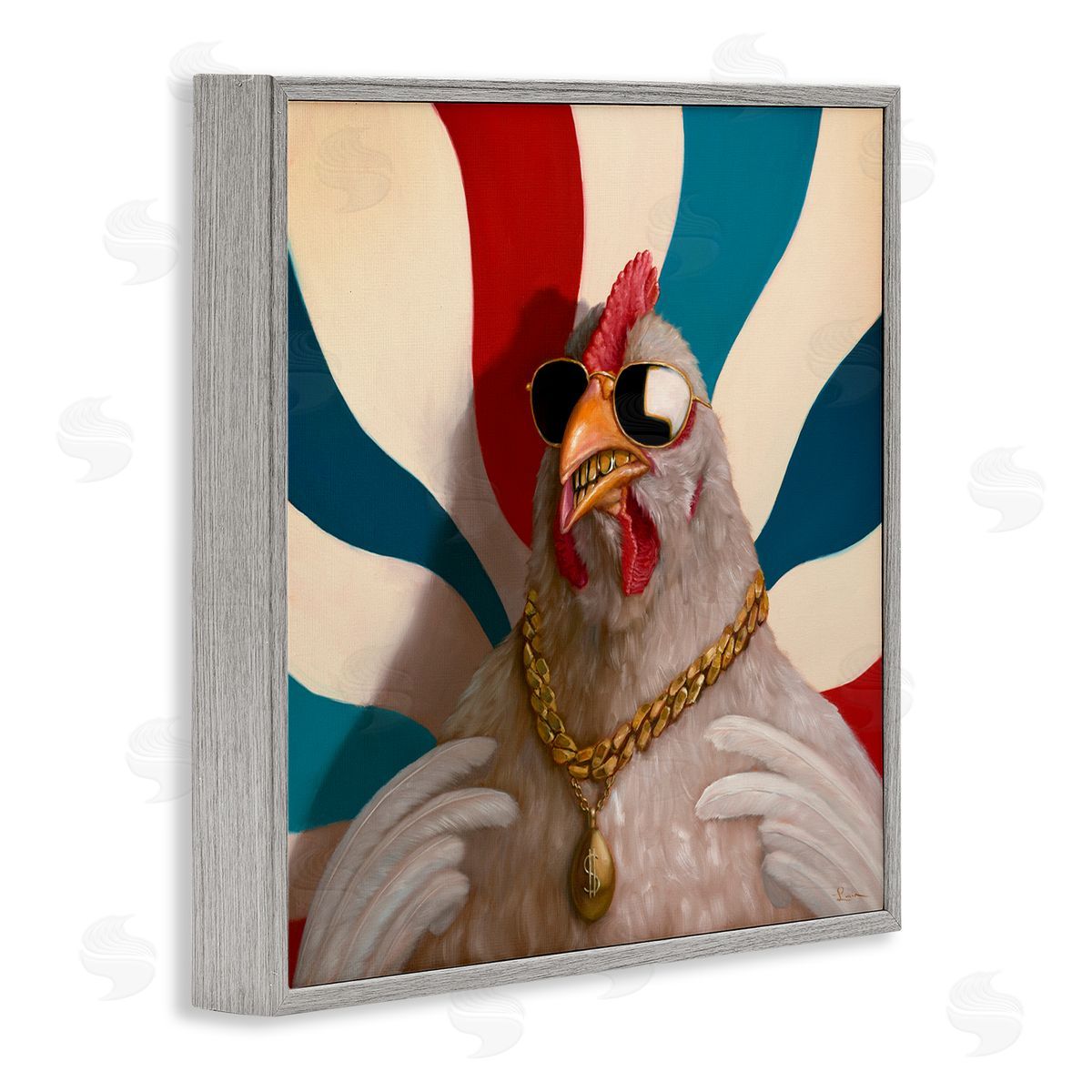 Lucia Heffernan Chicken with Urban Chains Gray Framed Giclee Wall Art Print