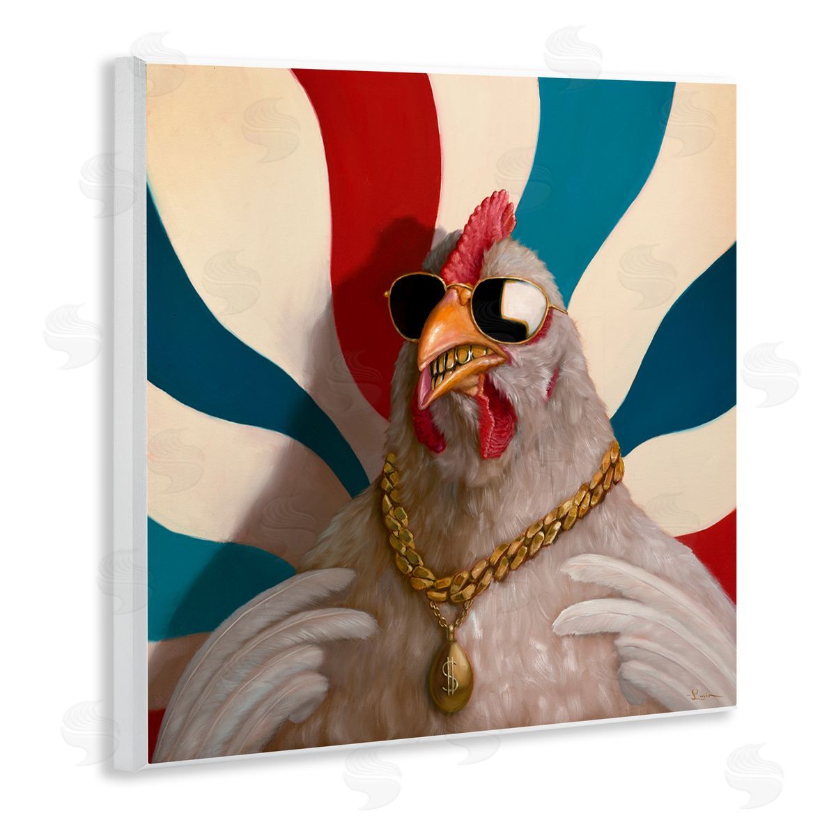 Lucia Heffernan Chicken with Urban Chains Wooden Wall Plaque Art Print