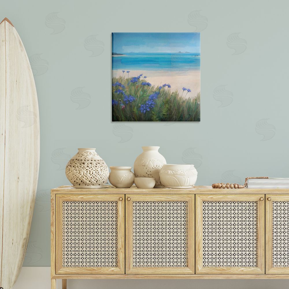 Stephen Mitchell Seaside Bluebell Flowers Canvas Wall Art Print in Room