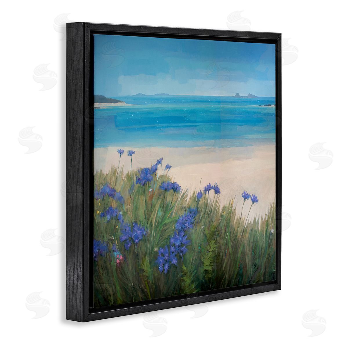 Stephen Mitchell Seaside Bluebell Flowers Black Floating Frame Canvas Wall Art Print