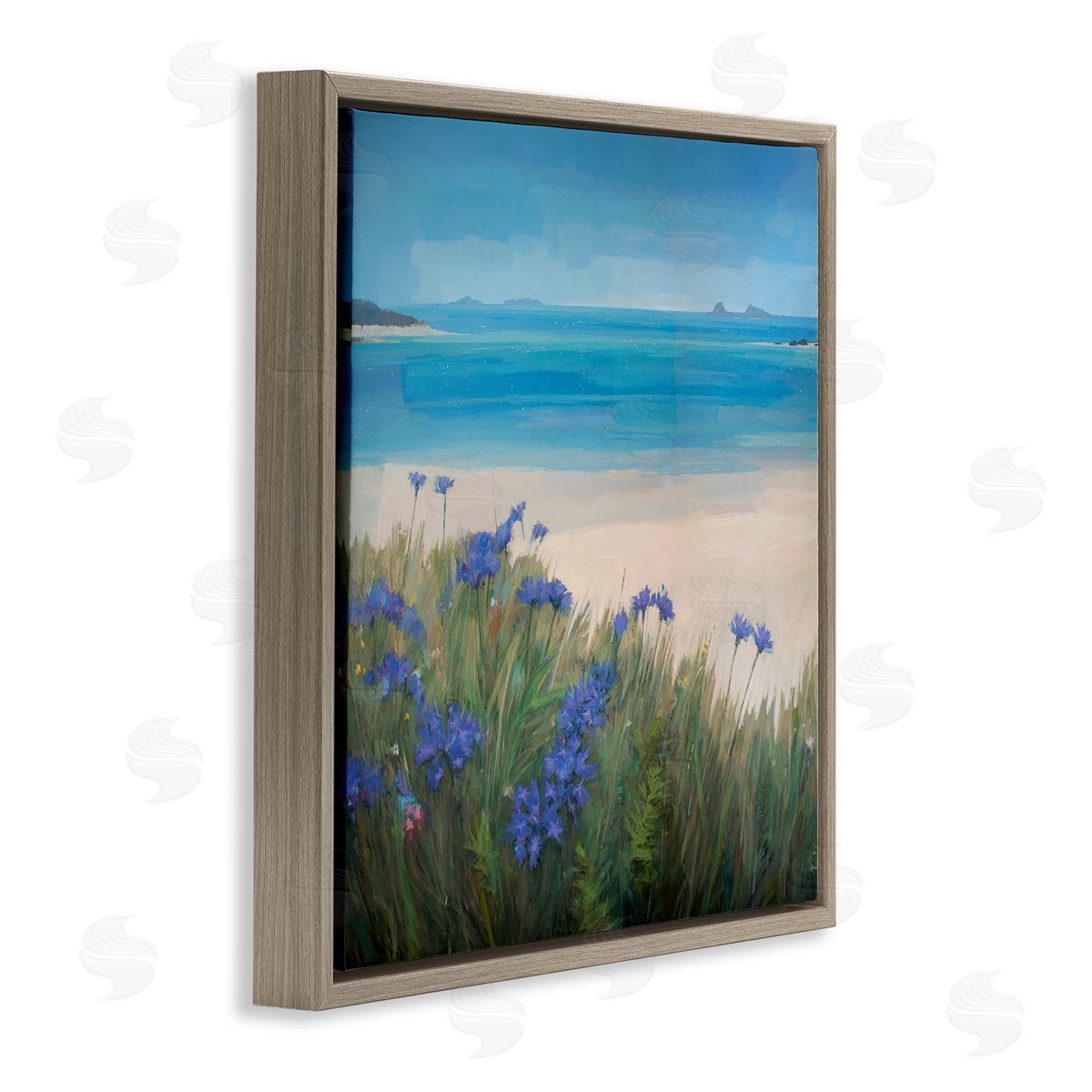 Stephen Mitchell Seaside Bluebell Flowers Brown Floating Frame Canvas Wall Art Print