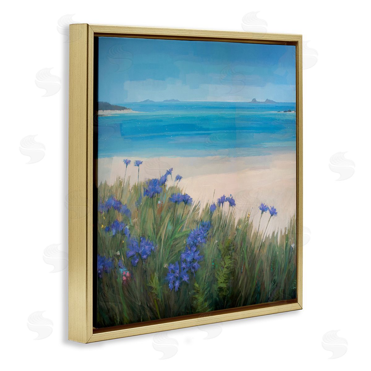 Stephen Mitchell Seaside Bluebell Flowers Gold Floating Frame Canvas Wall Art Print