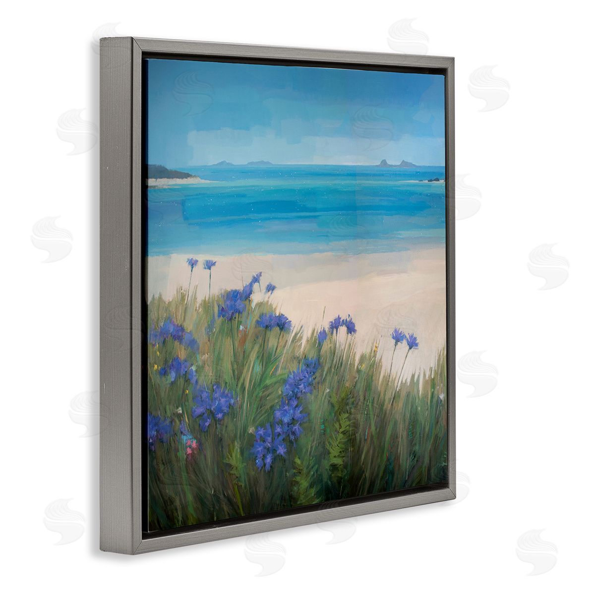 Stephen Mitchell Seaside Bluebell Flowers Gray Floating Frame Canvas Wall Art Print