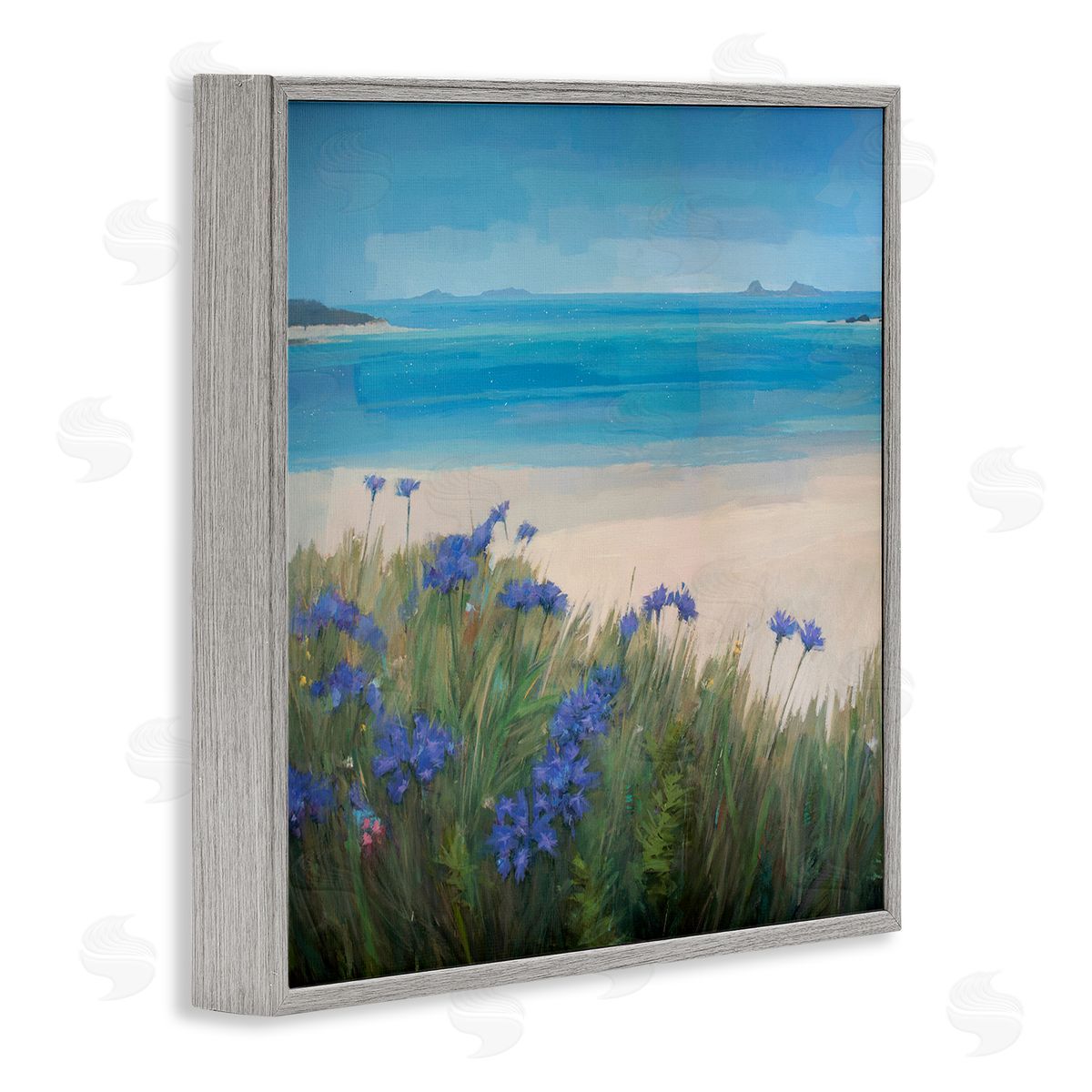 Stephen Mitchell Seaside Bluebell Flowers Gray Framed Giclee Wall Art Print