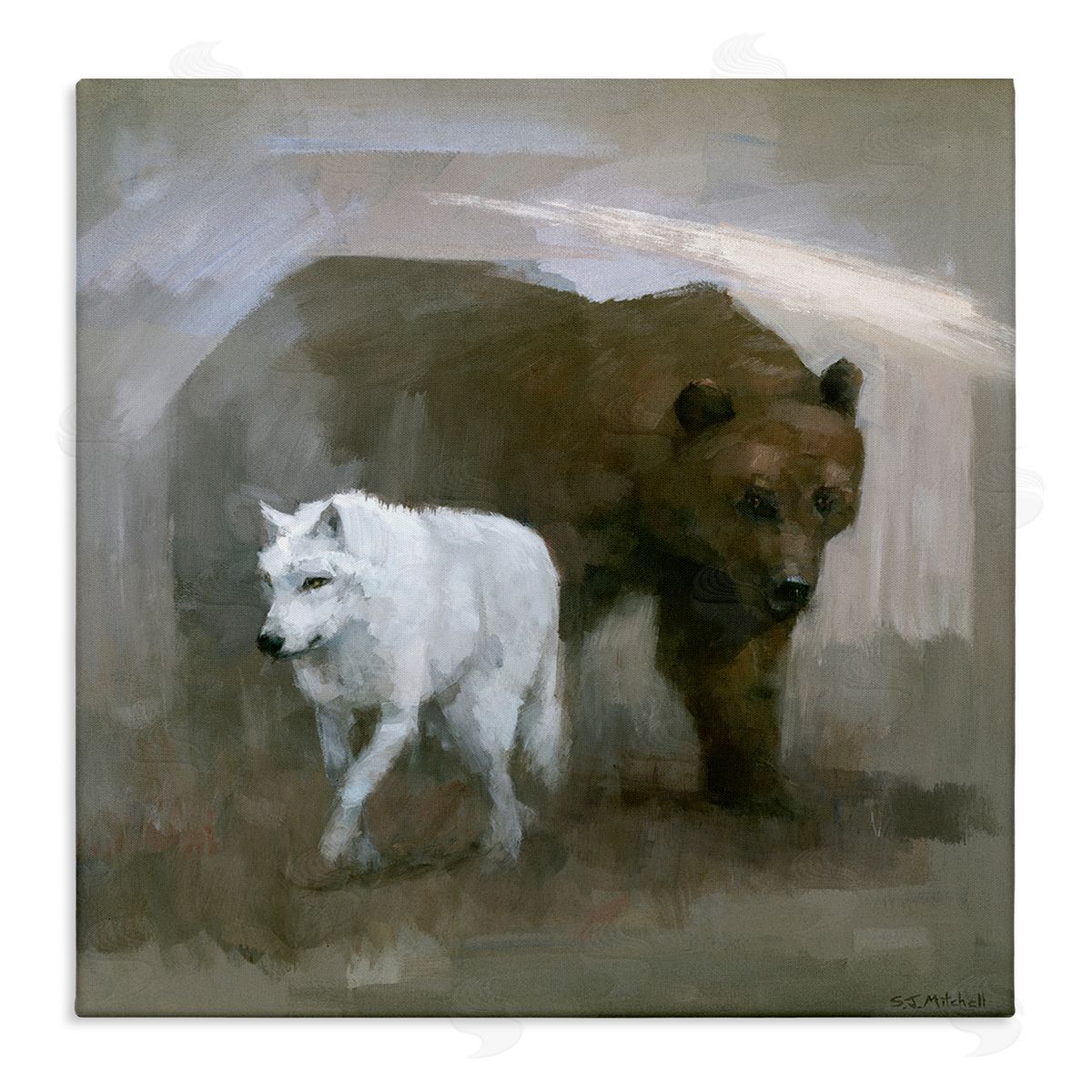 Stephen Mitchell Wolf & Bear Impression Canvas Wall Art Print