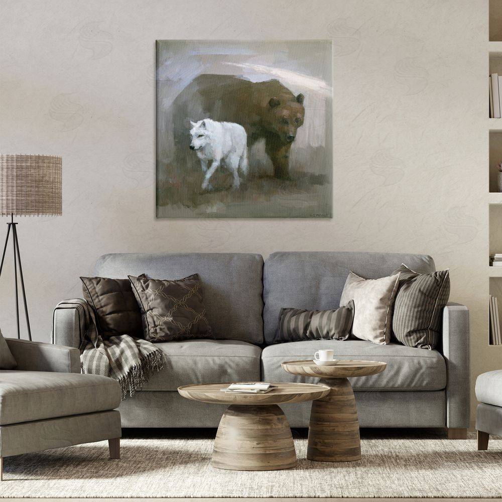 Stephen Mitchell Wolf & Bear Impression Canvas Wall Art Print in Room