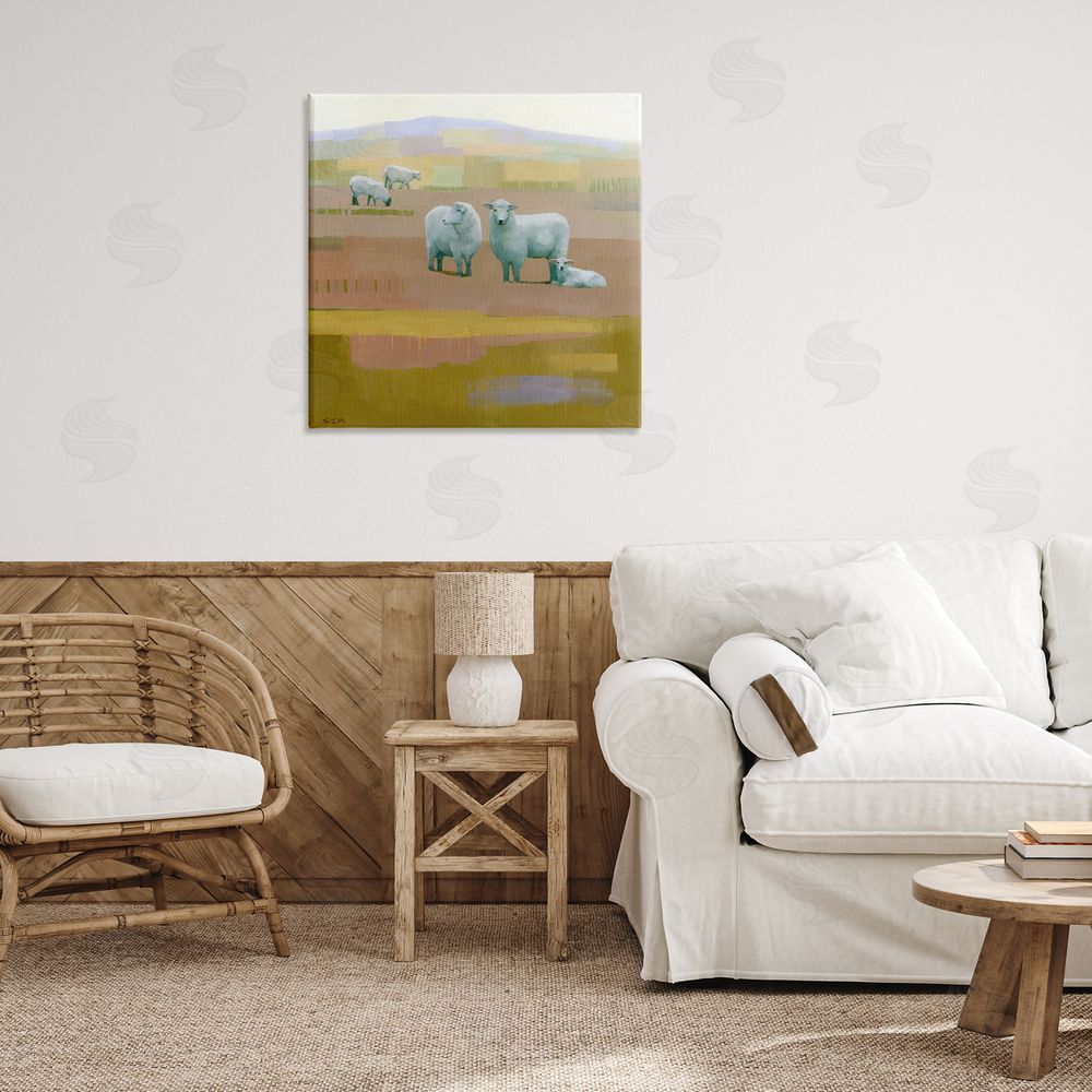 Stephen Mitchell Sheep Grazing Pasture Canvas Wall Art Print in Room