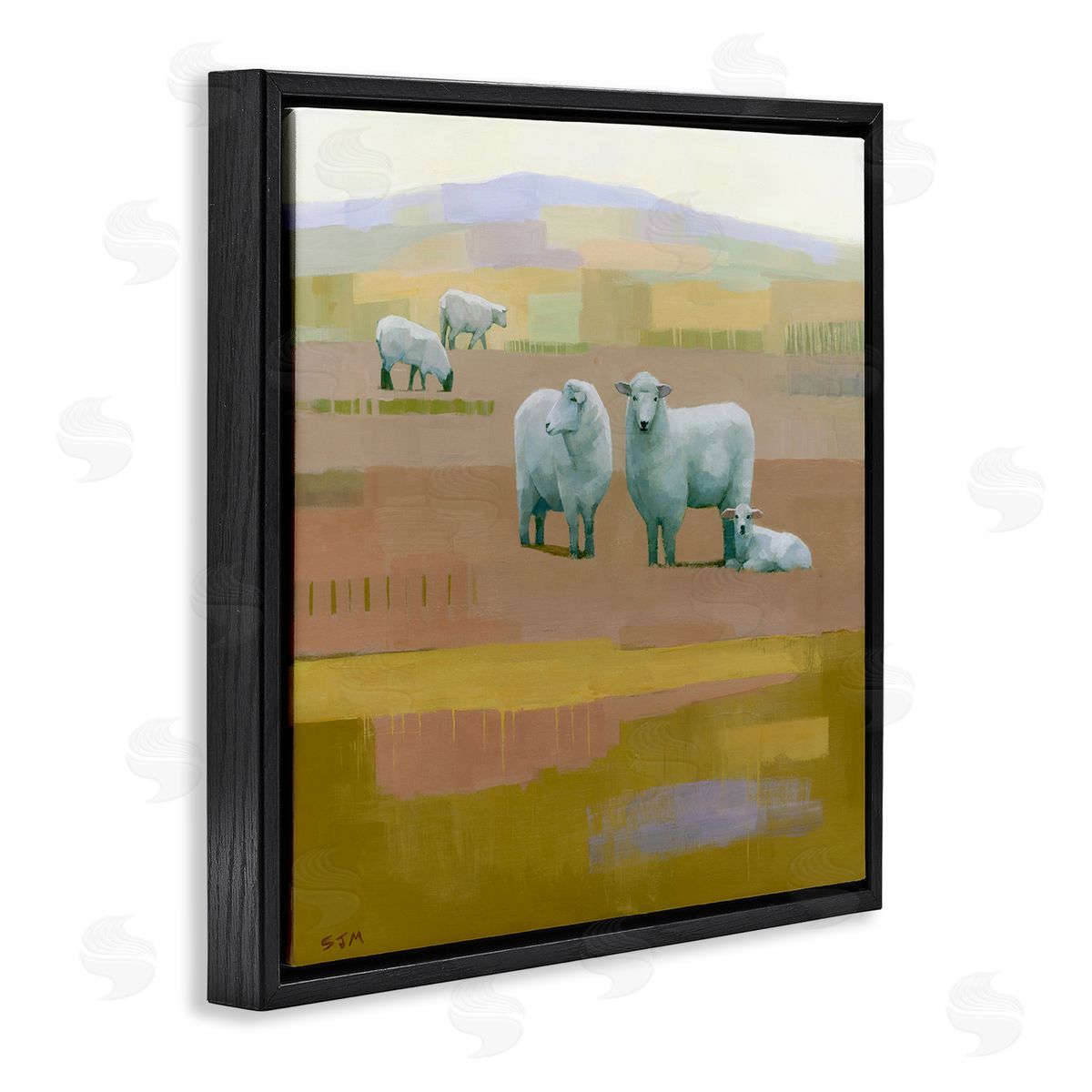 Stephen Mitchell Sheep Grazing Pasture Black Floating Frame Canvas Wall Art Print