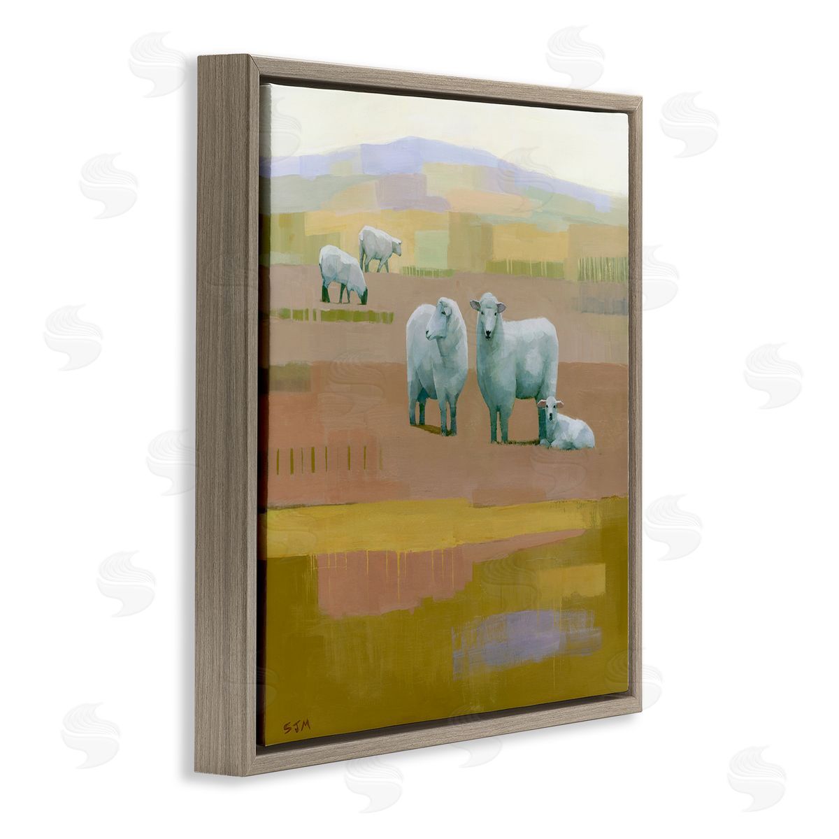 Stephen Mitchell Sheep Grazing Pasture Brown Floating Frame Canvas Wall Art Print
