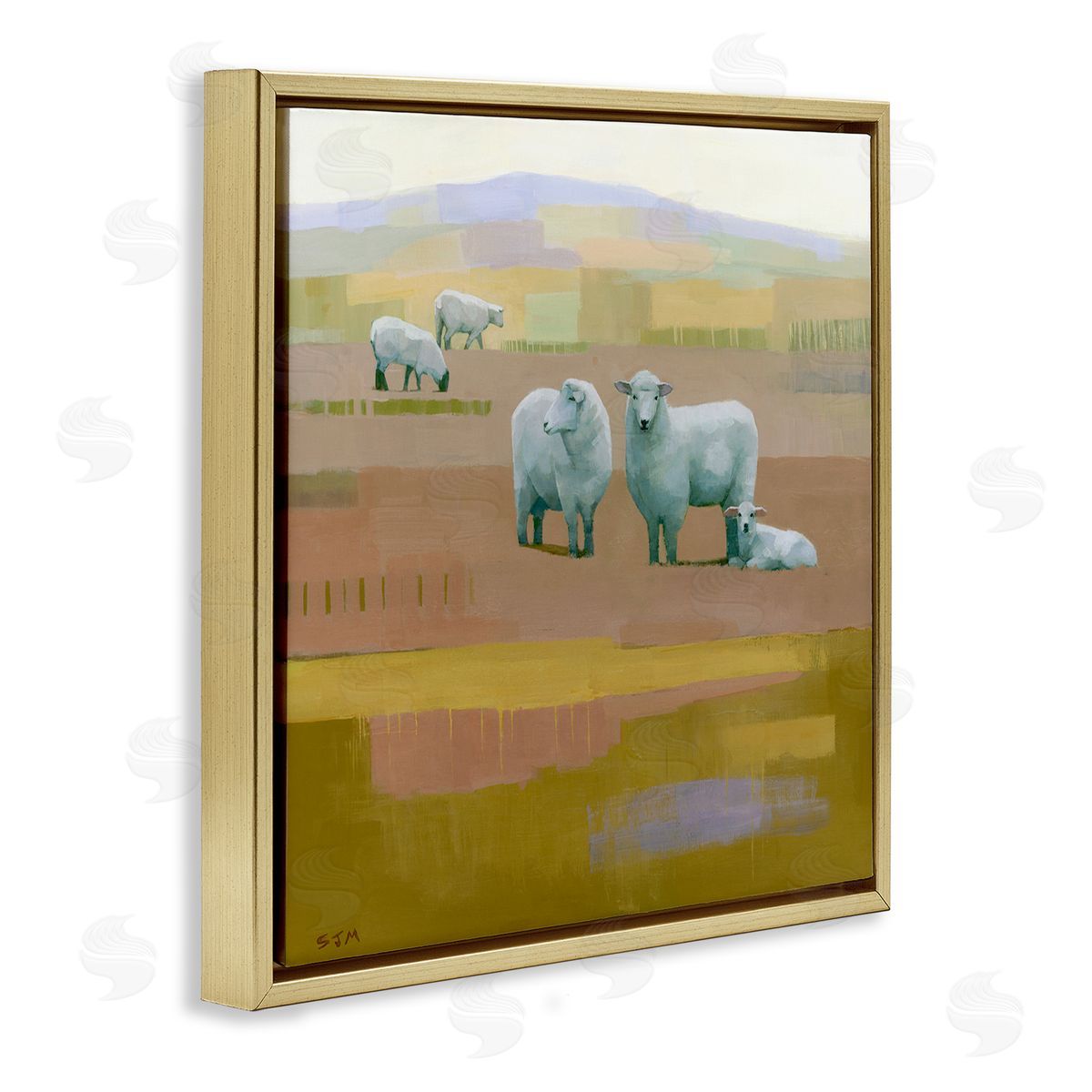Stephen Mitchell Sheep Grazing Pasture Gold Floating Frame Canvas Wall Art Print