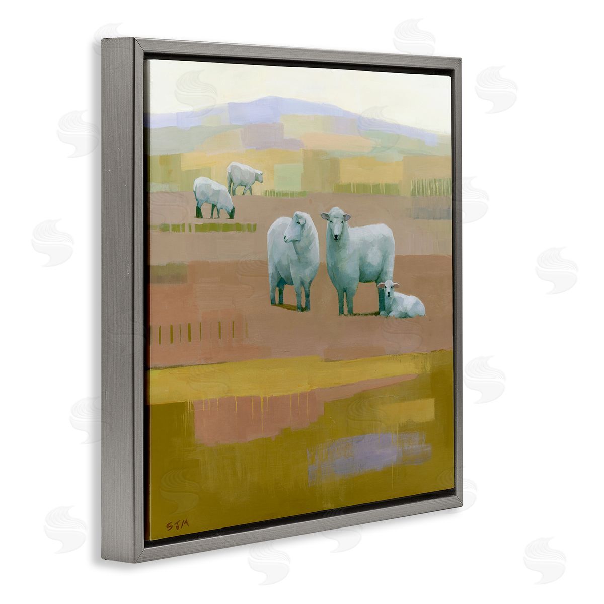 Stephen Mitchell Sheep Grazing Pasture Gray Floating Frame Canvas Wall Art Print