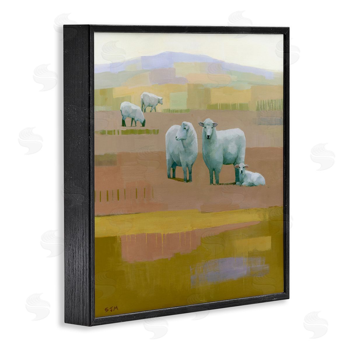 Stephen Mitchell Sheep Grazing Pasture Black Framed Giclee Wall Art Print