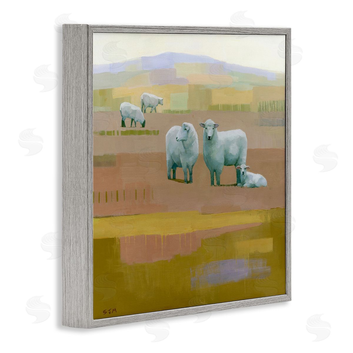 Stephen Mitchell Sheep Grazing Pasture Gray Framed Giclee Wall Art Print