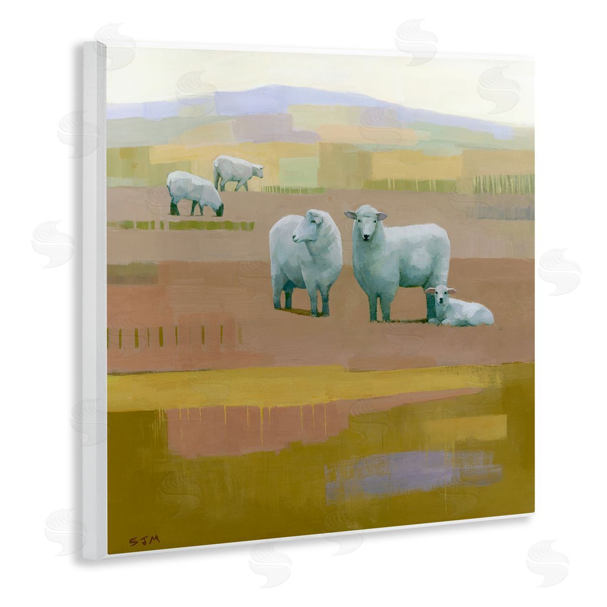 Stephen Mitchell Sheep Grazing Pasture Wooden Wall Plaque Art Print