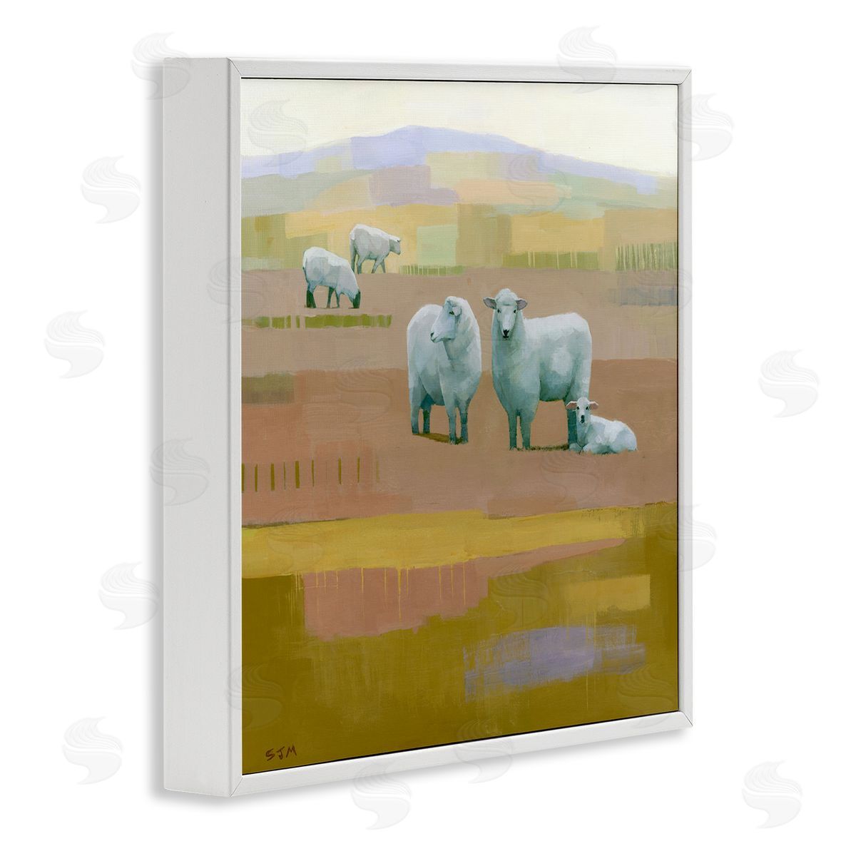 Stephen Mitchell Sheep Grazing Pasture White Framed Giclee Wall Art Print