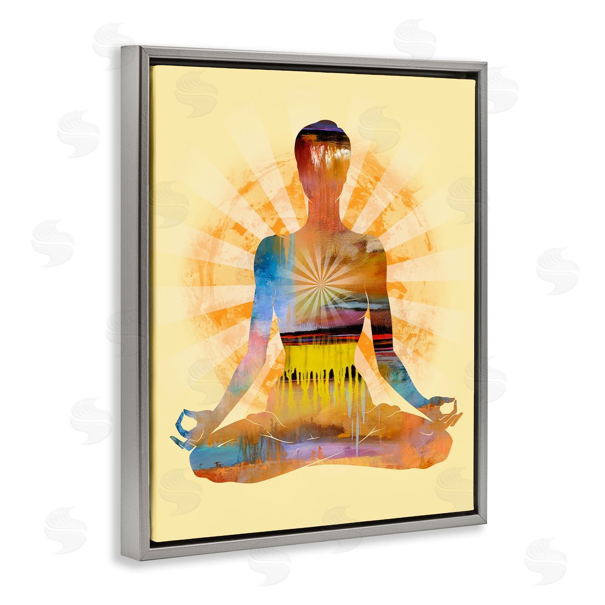 Tim Parker Mindful Meditation Pose Gray Floating Frame Canvas Wall Art Print