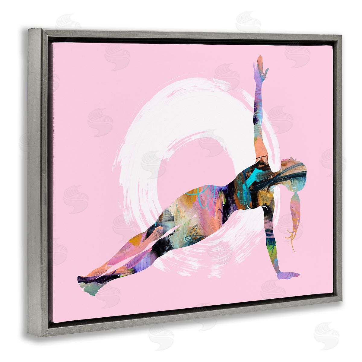 Tim Parker Abstract Yoga Exercise Gray Floating Frame Canvas Wall Art Print