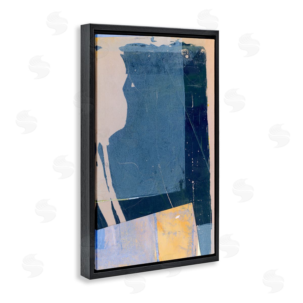 Donna Weathers Linear Distressed Shapes Black Floating Frame Canvas Wall Art Print