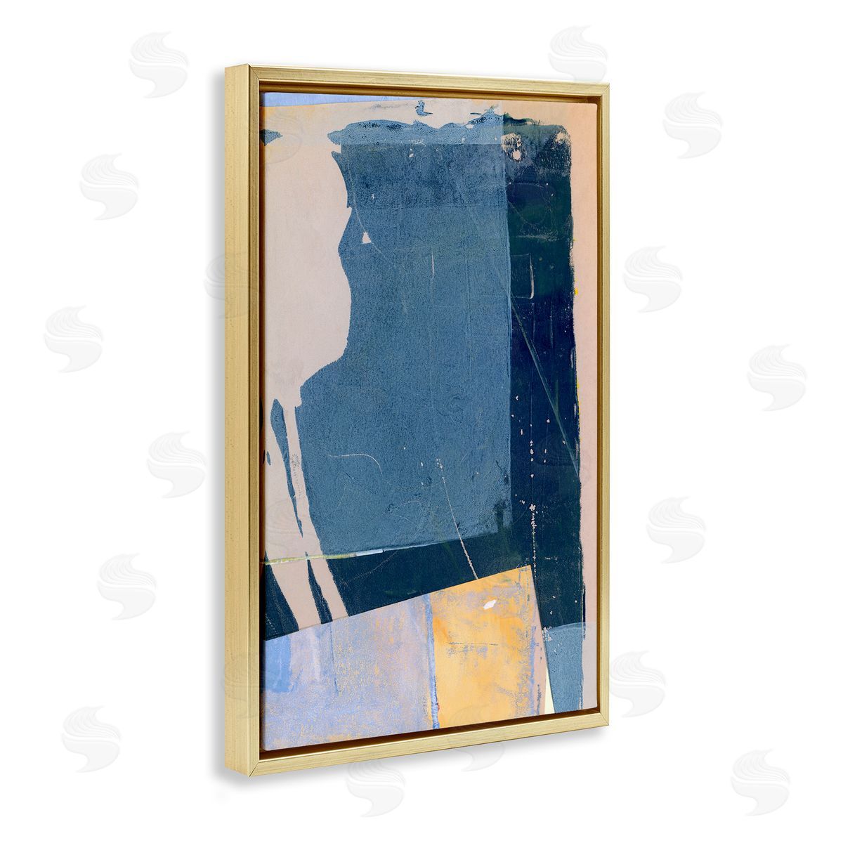 Donna Weathers Linear Distressed Shapes Gold Floating Frame Canvas Wall Art Print