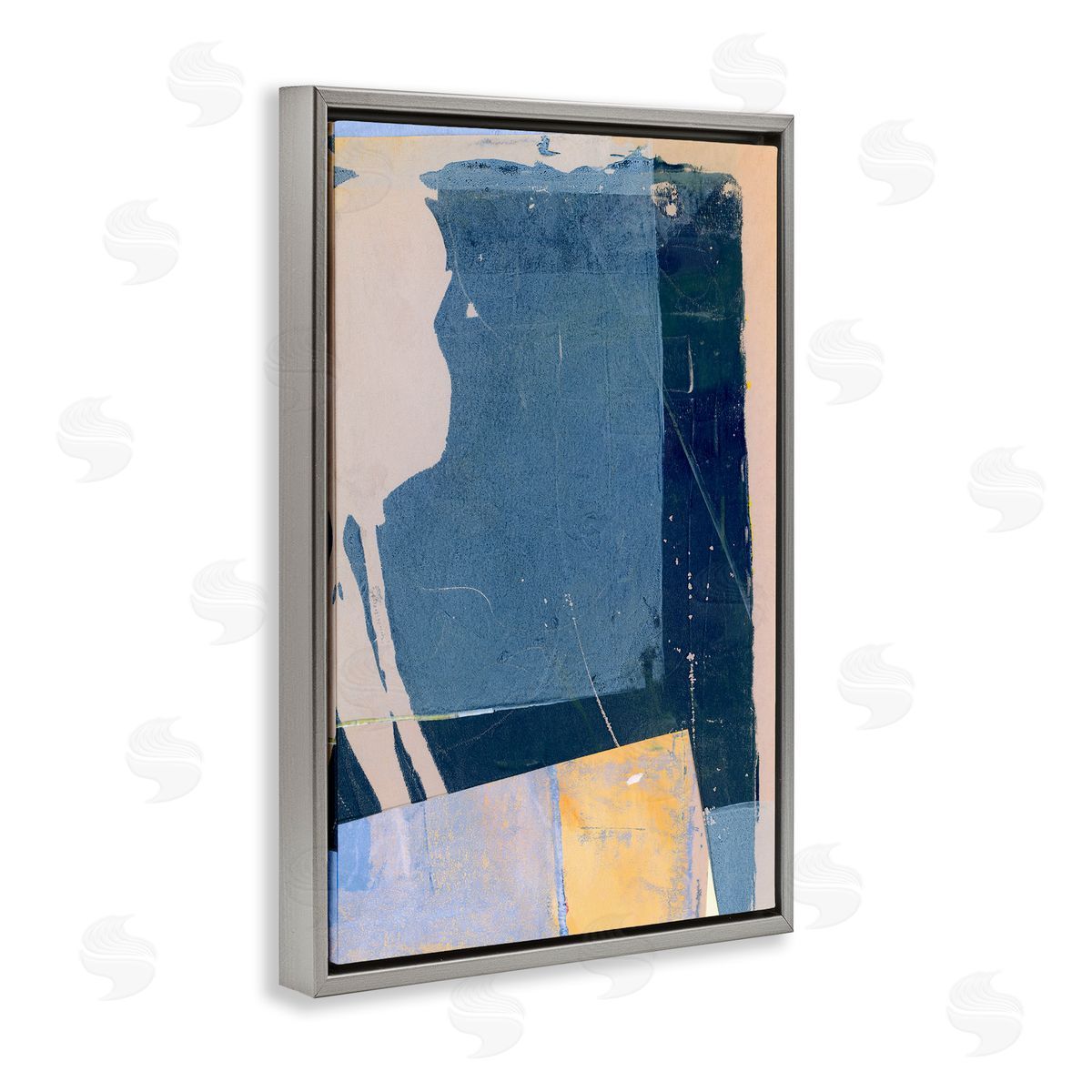 Donna Weathers Linear Distressed Shapes Gray Floating Frame Canvas Wall Art Print