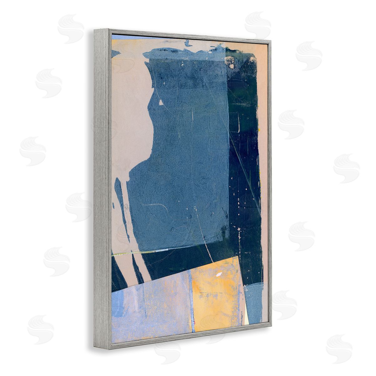 Donna Weathers Linear Distressed Shapes Gray Framed Giclee Wall Art Print