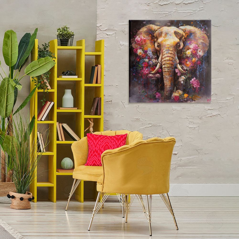 Marta Wiley Flower Swathed Elephant Canvas Wall Art Print in Room