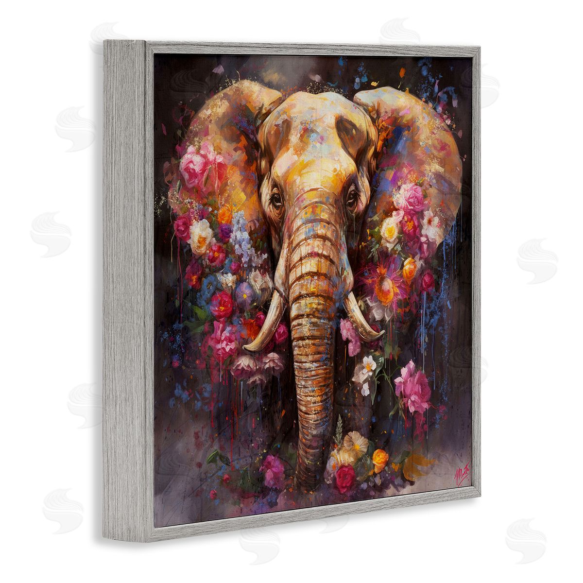 Marta Wiley Flower Swathed Elephant Gray Framed Giclee Wall Art Print