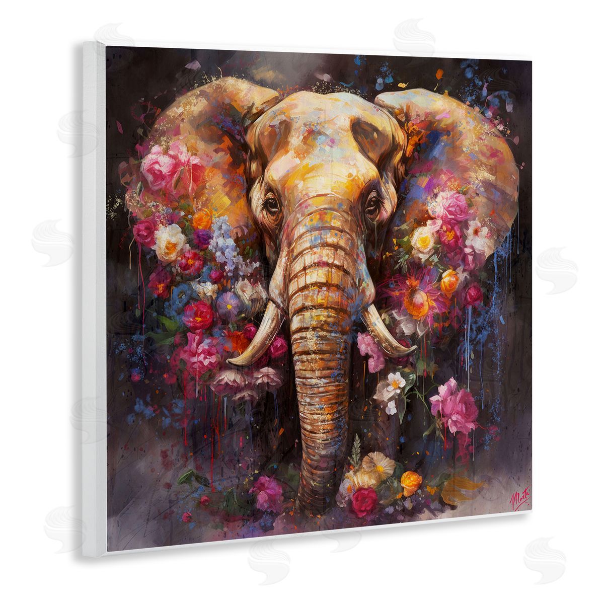 Marta Wiley Flower Swathed Elephant Wooden Wall Plaque Art Print