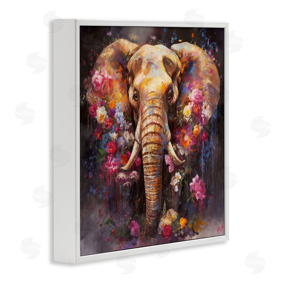 Marta Wiley Flower Swathed Elephant White Framed Giclee Wall Art Print