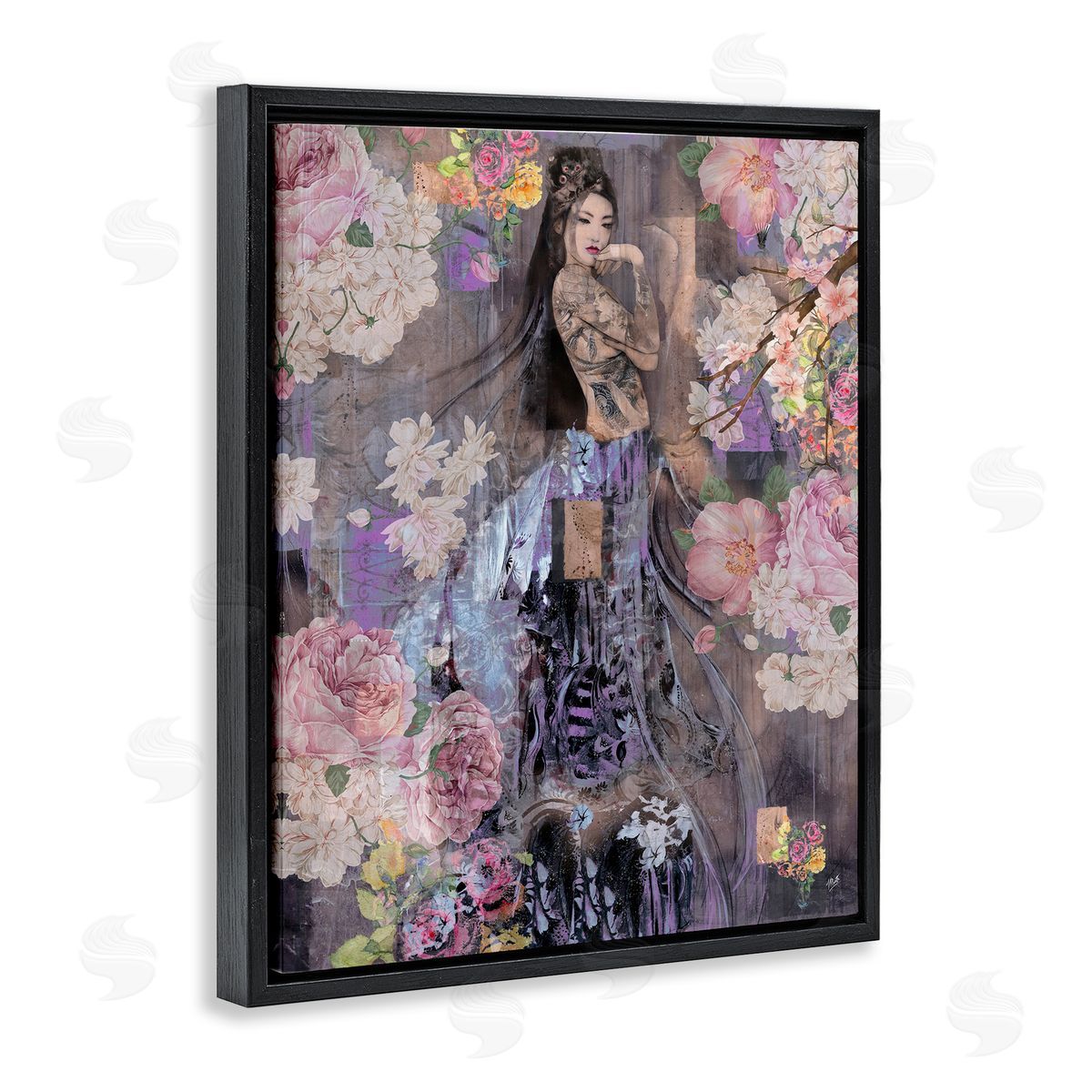 Marta Wiley Expressive Flowers & Woman Black Floating Frame Canvas Wall Art Print