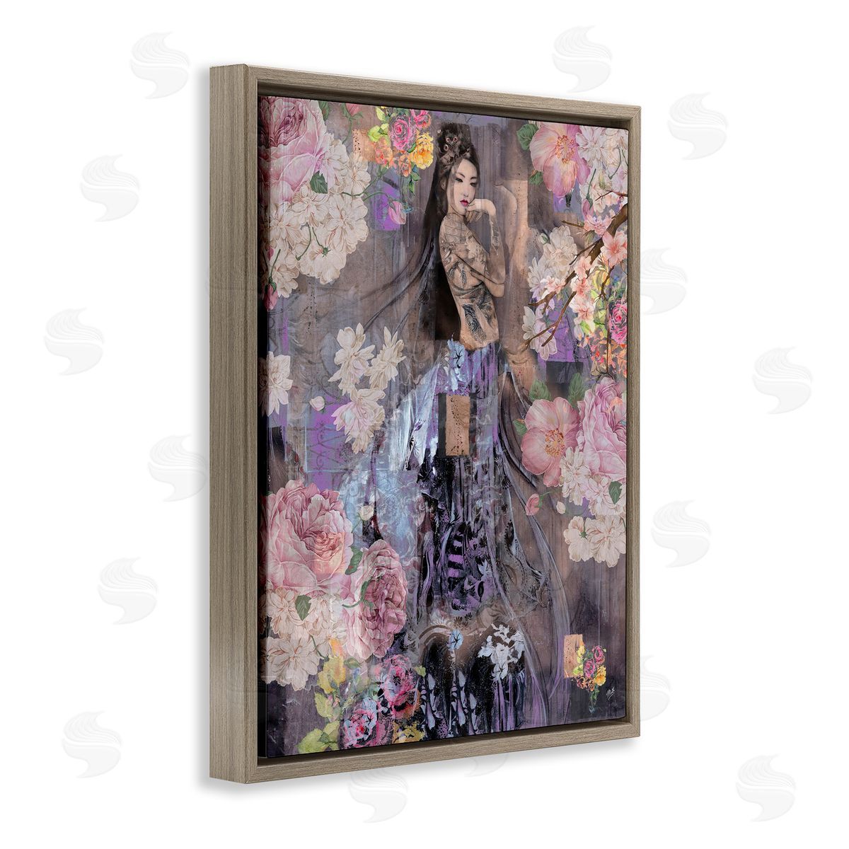 Marta Wiley Expressive Flowers & Woman Brown Floating Frame Canvas Wall Art Print