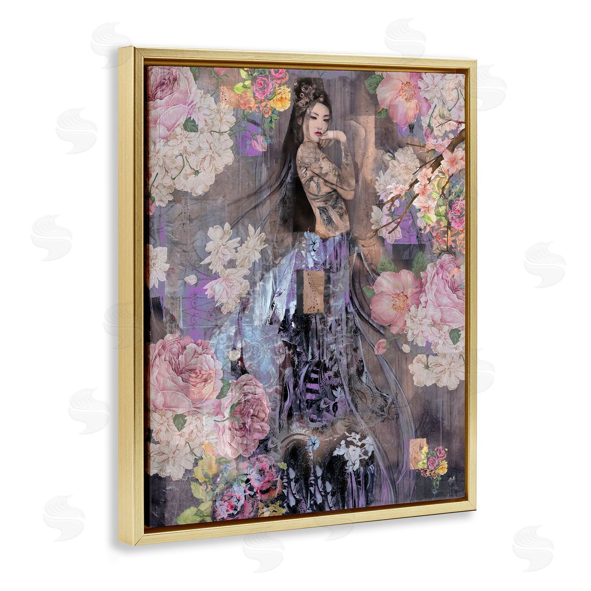 Marta Wiley Expressive Flowers & Woman Gold Floating Frame Canvas Wall Art Print