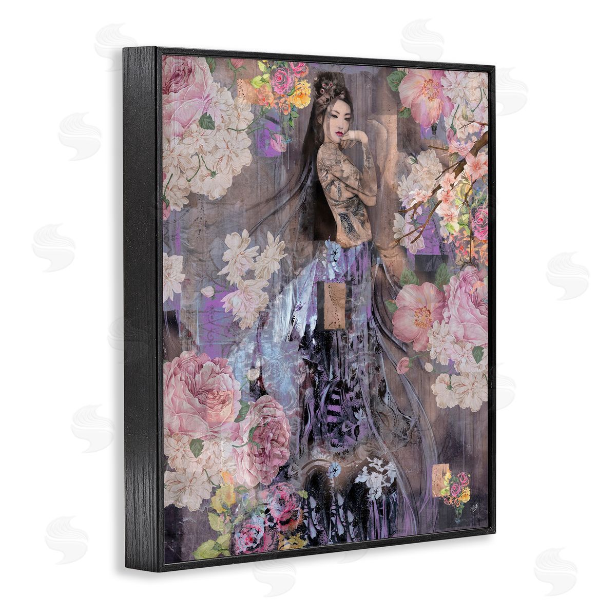 Marta Wiley Expressive Flowers & Woman Black Framed Giclee Wall Art Print