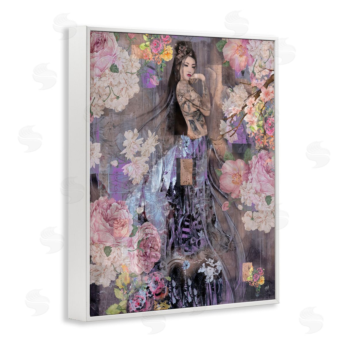 Marta Wiley Expressive Flowers & Woman White Framed Giclee Wall Art Print