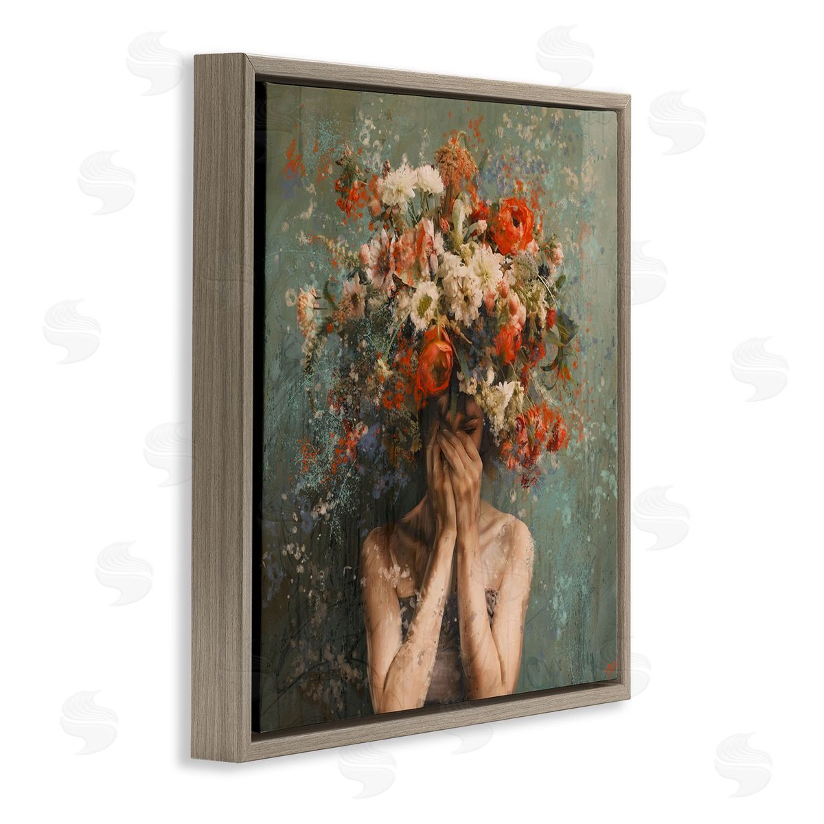 Marta Wiley Floral Figure Portrait Brown Floating Frame Canvas Wall Art Print